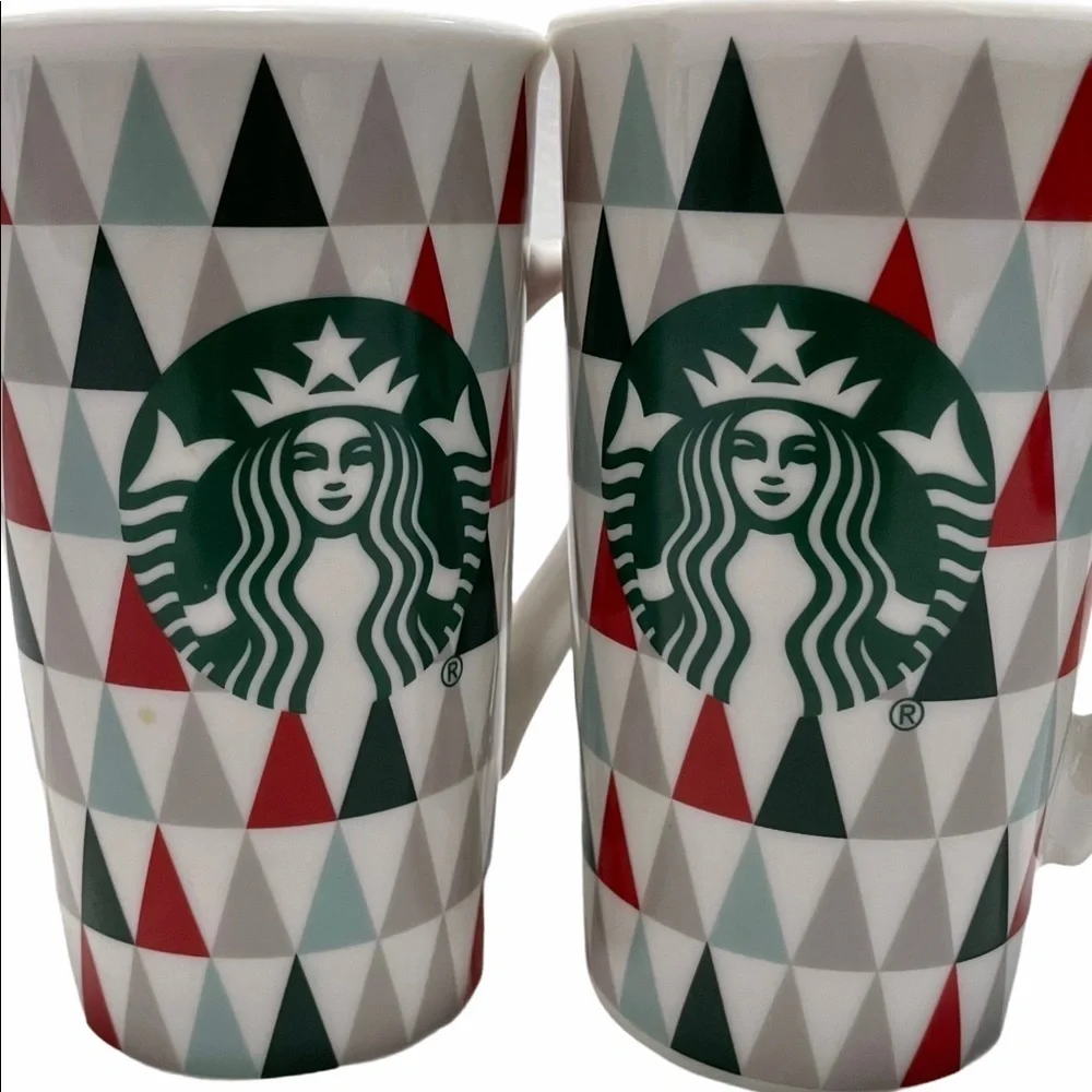 Starbucks Geometric Triangle Tall Mug Set Red Gray White Christmas OS